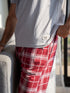 Men summer pajama set Greyish T-shirt + Dark Red X Greyish Tartan Plaid Short